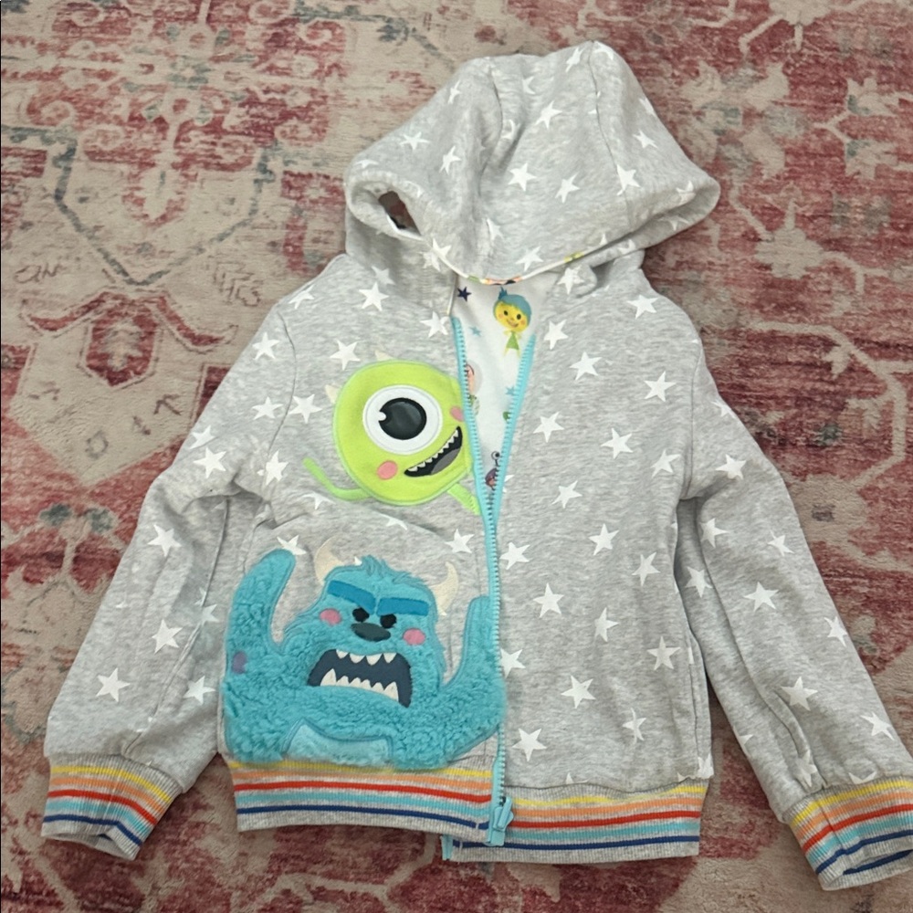 REVERSIBLE Toy Story Disney Gray Star Hooded Zip Sweatshirt Sully Mike UP Cars